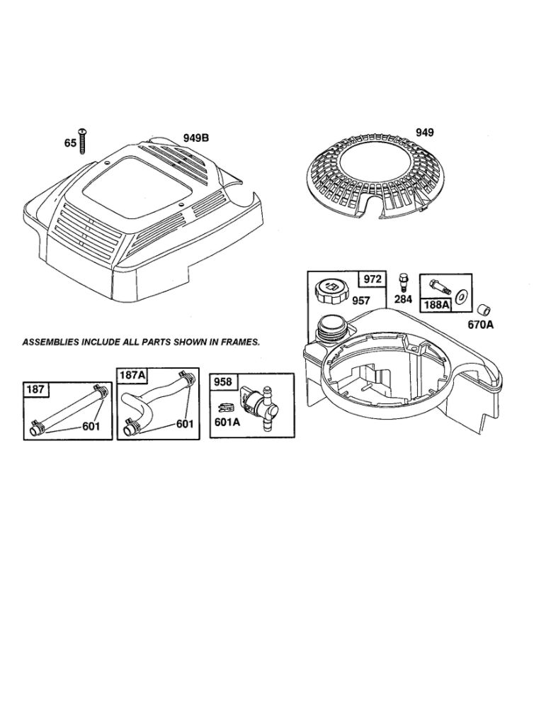 Fuel Tank/Finger Guard Diagram and Parts List for 12F800-12F899 0821-0829-0873 Briggs and Stratton Engine